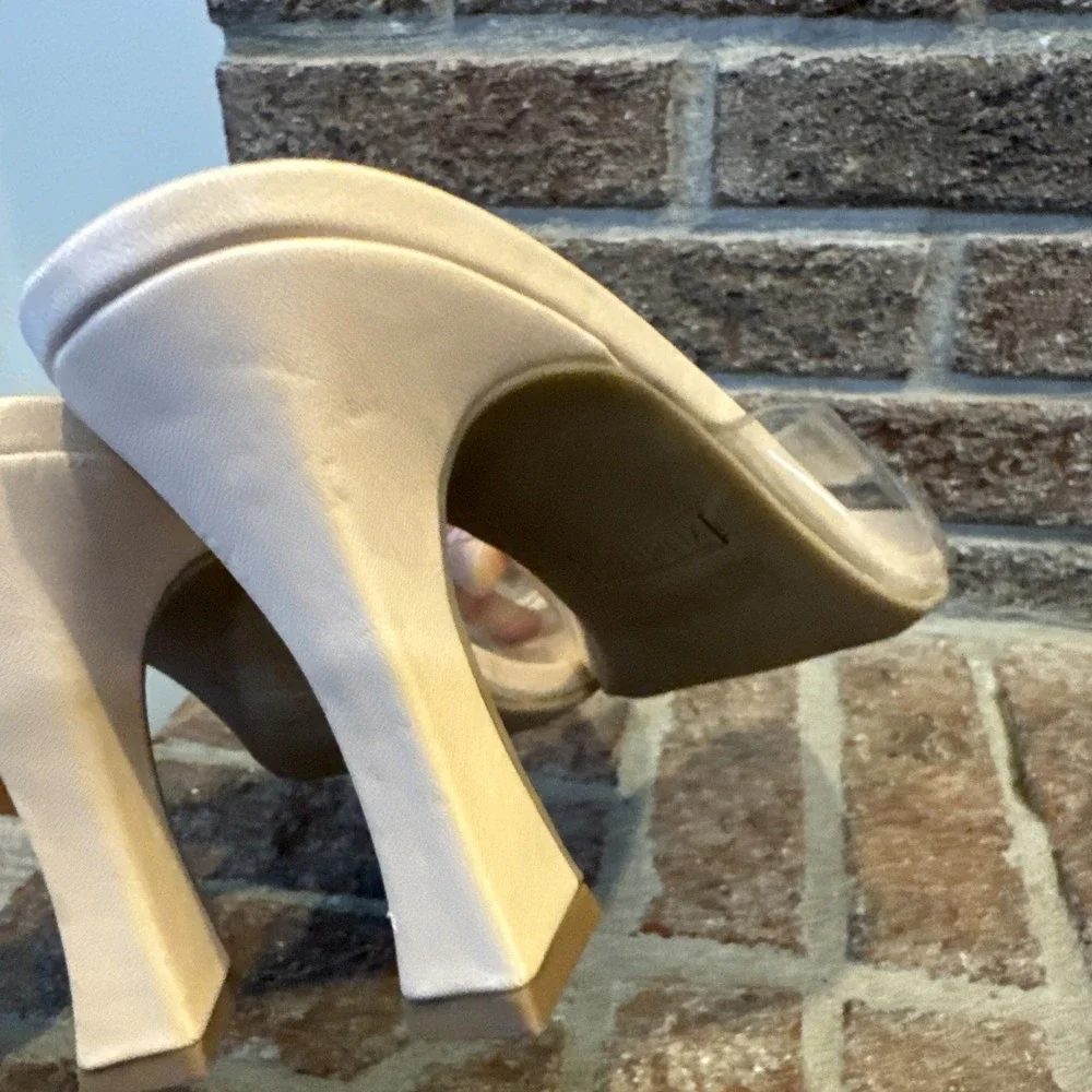 Abound Alana Block Heel Slide Sandals Open Toe Women's Clear BeigeCream Size 10M
